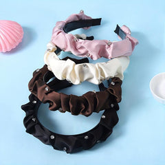 Pleated Satin Headband with Rhinestone Decor - Hair Hoop Style for Women Girls