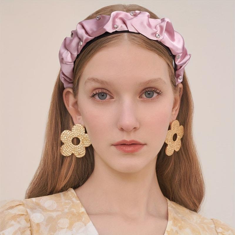 Pleated Satin Headband with Rhinestone Decor - Hair Hoop Style for Women Girls
