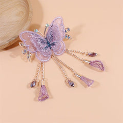 Butterfly Embroidered Hair Claw Clip with Tassel Chain