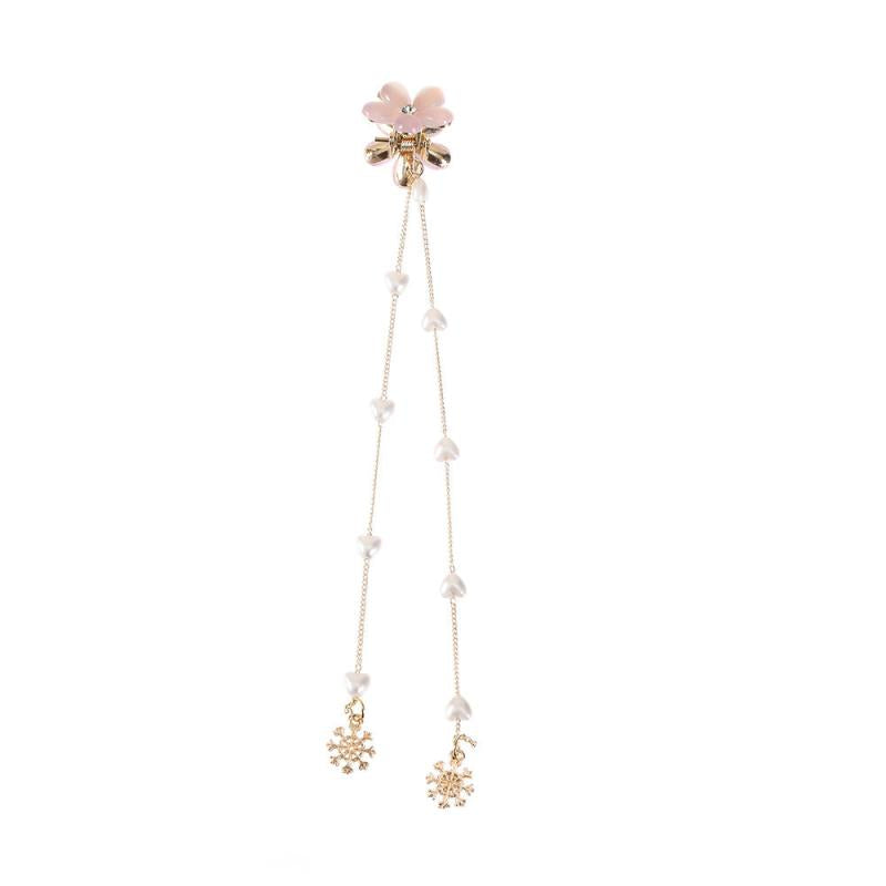 Sweet Jelly Flower Hair Clip With Chain Faux Pearl Tassel Hair Claw