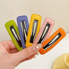 5pcs PU Leather Hair Clip Snap Clip Side Hair Bang Braids Women Girls Sweet