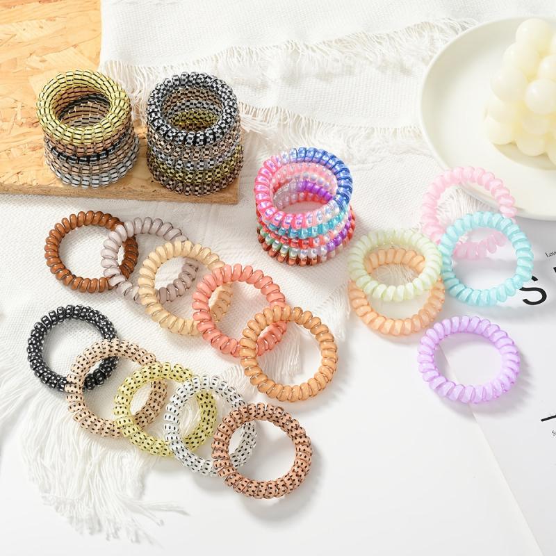 5pcs Spiral Hair Ties Plastic Elastics No Crease Coil Telephone Cord Small