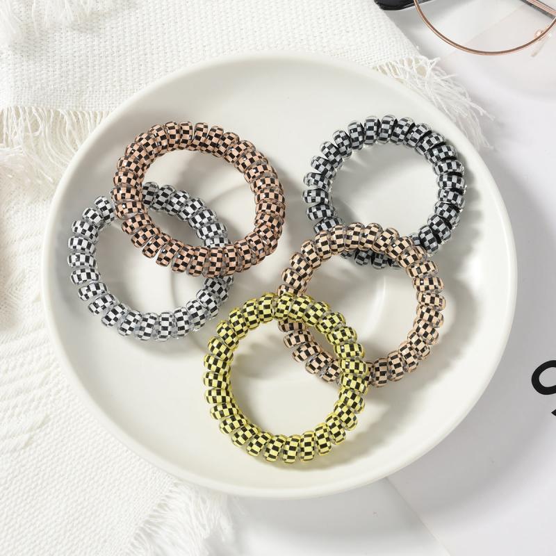 5pcs Spiral Hair Ties Plastic Elastics No Crease Coil Telephone Cord Small