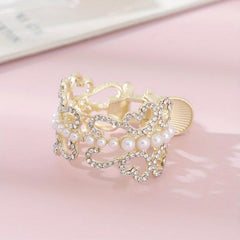 Rhinestone & Pearl Hair Claw Banana Clip Bridal Wedding Headwear