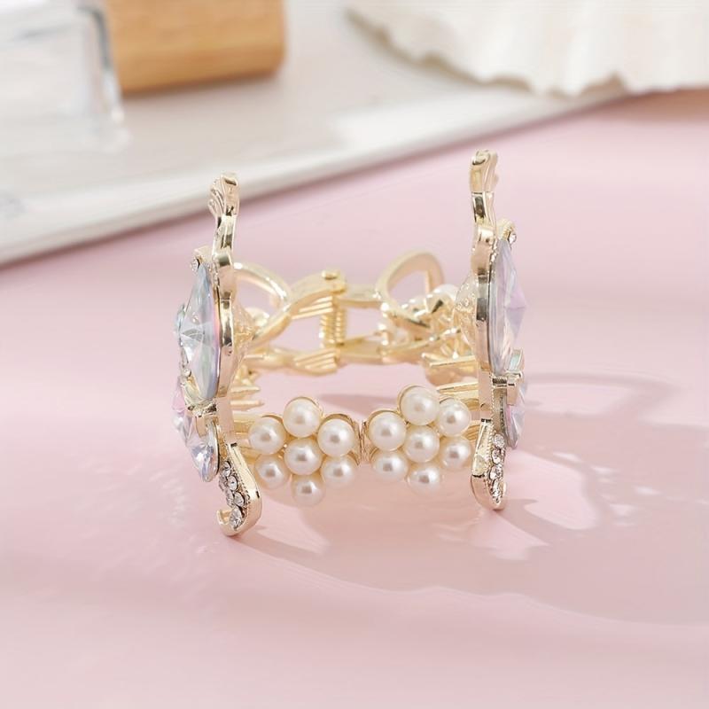 Rhinestone & Pearl Hair Claw Banana Clip Bridal Wedding Headwear