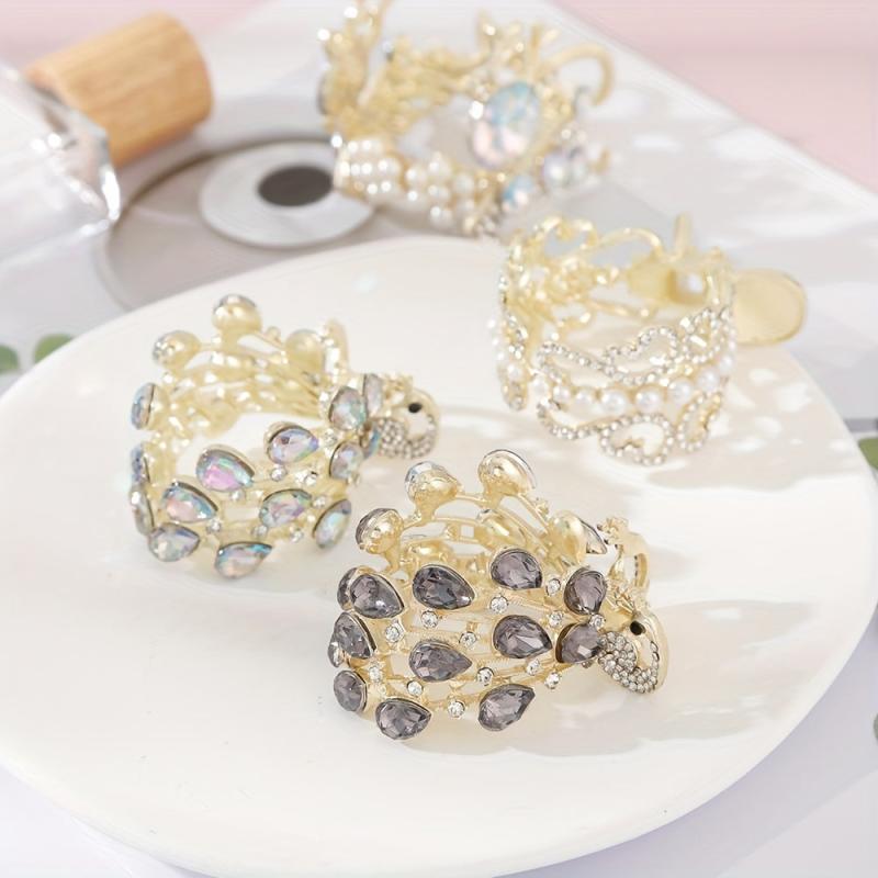 Rhinestone & Pearl Hair Claw Banana Clip Bridal Wedding Headwear