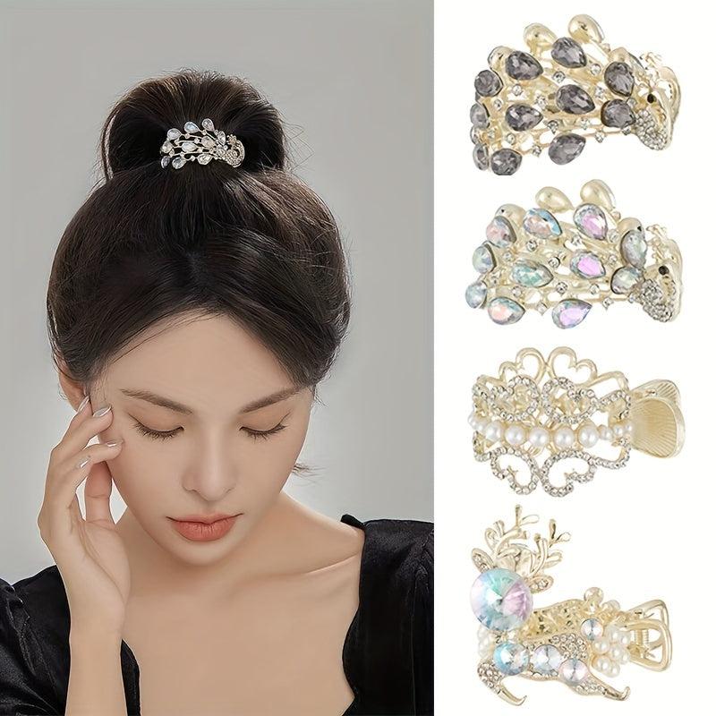 Rhinestone & Pearl Hair Claw Banana Clip Bridal Wedding Headwear