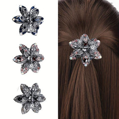 3pcs Flower Small Hair Claw Rhinestone Decor Hair Claw Clip