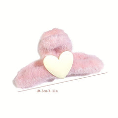 Plush Love Heart Hair Claw Clip Non Slip Strong Hold Grip Hair Jaw Clip
