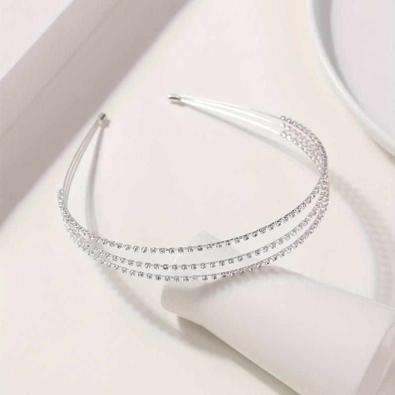 Three Layered Rhinestone Headband Metal Headdress for Wedding