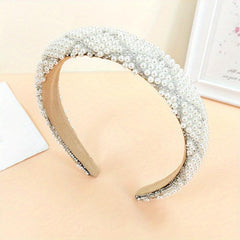 Plaid Headband Faux Pearl Sponge Padded Headdress