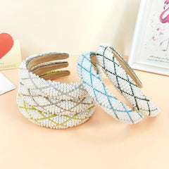 Plaid Headband Faux Pearl Sponge Padded Headdress