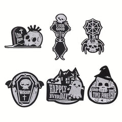 6pcs Halloween Punk Style Skull Cloth Stickers Embroidered Cloth Stickers
