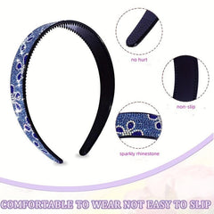 3pcs Vintage Rhinestone Headband Wide Headdress Hair Accessories Women Girls