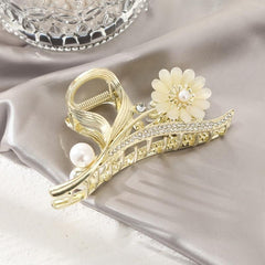 Flower Pearl Rhinestone Hair Grab Strong Hold Grip Hair Jaw Clip For Thick Hair