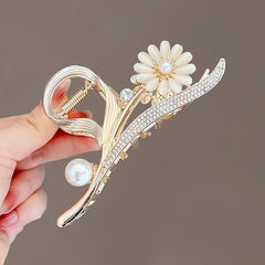 Flower Pearl Rhinestone Hair Grab Strong Hold Grip Hair Jaw Clip For Thick Hair