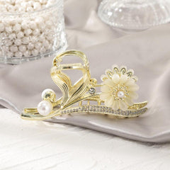 Flower Pearl Rhinestone Hair Grab Strong Hold Grip Hair Jaw Clip For Thick Hair
