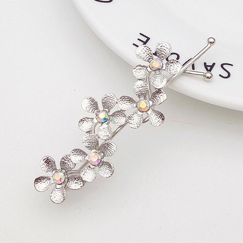 Rhinestone Flower Hairpin Sparkly Hair Clip for Women