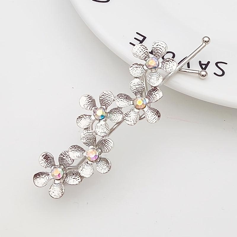Rhinestone Flower Hairpin Sparkly Hair Clip for Women