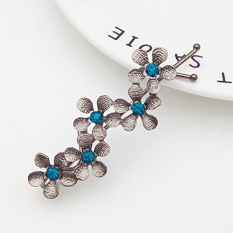 Rhinestone Flower Hairpin Sparkly Hair Clip for Women