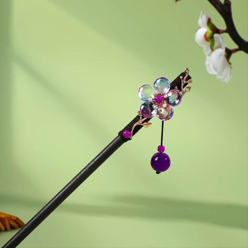 Vintage Cheongsam Hairpin Small Flower Leaves Tassel Wooden Hairpin