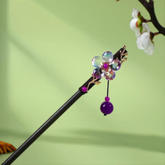 Vintage Cheongsam Hairpin Small Flower Leaves Tassel Wooden Hairpin