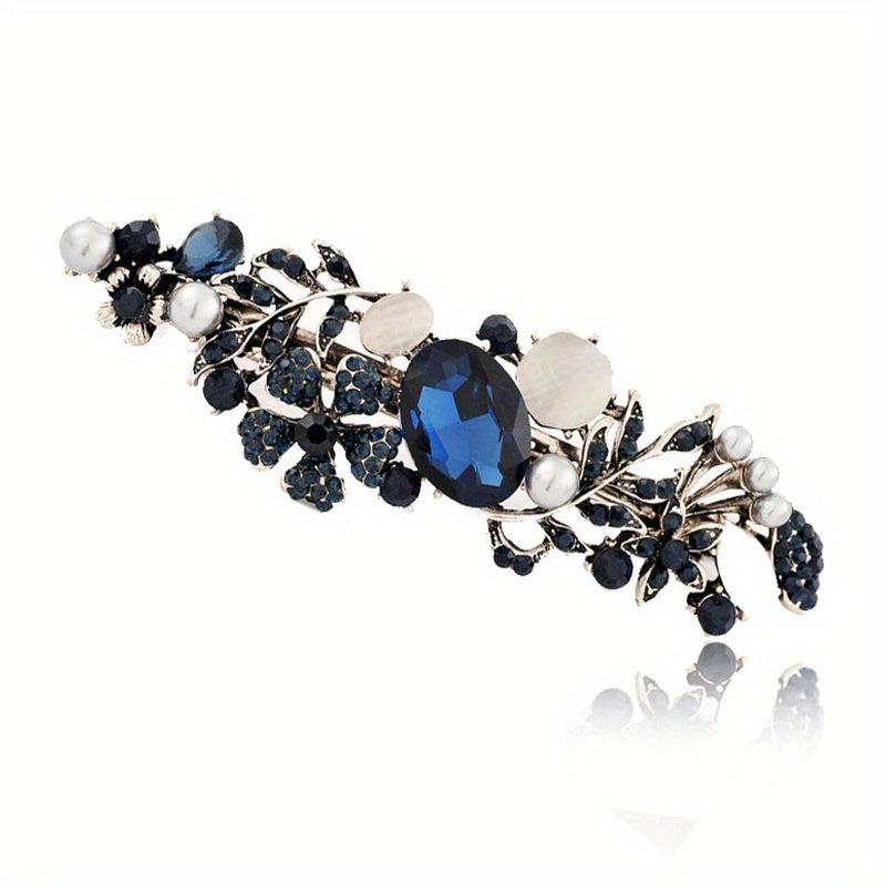 Vintage Rhinestone Flower Hair Clip French Barrette Faux Pearl Head Jewelry