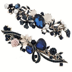 Vintage Rhinestone Flower Hair Clip French Barrette Faux Pearl Head Jewelry