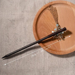 Flower Chinese Style Hairpin Golden Chain Pendant Wooden Hair Stick Ponytail Hol