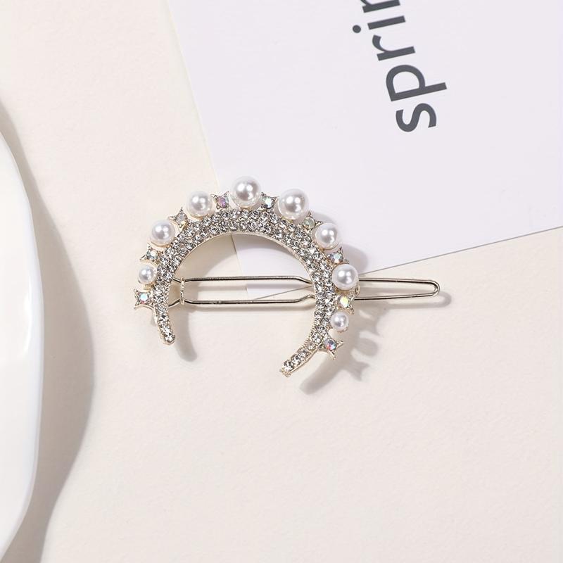 Rhinestone Faux Pearl Barrette Hair Clip for Women Girls