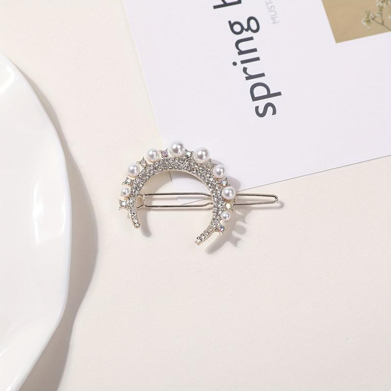 Rhinestone Faux Pearl Barrette Hair Clip for Women Girls