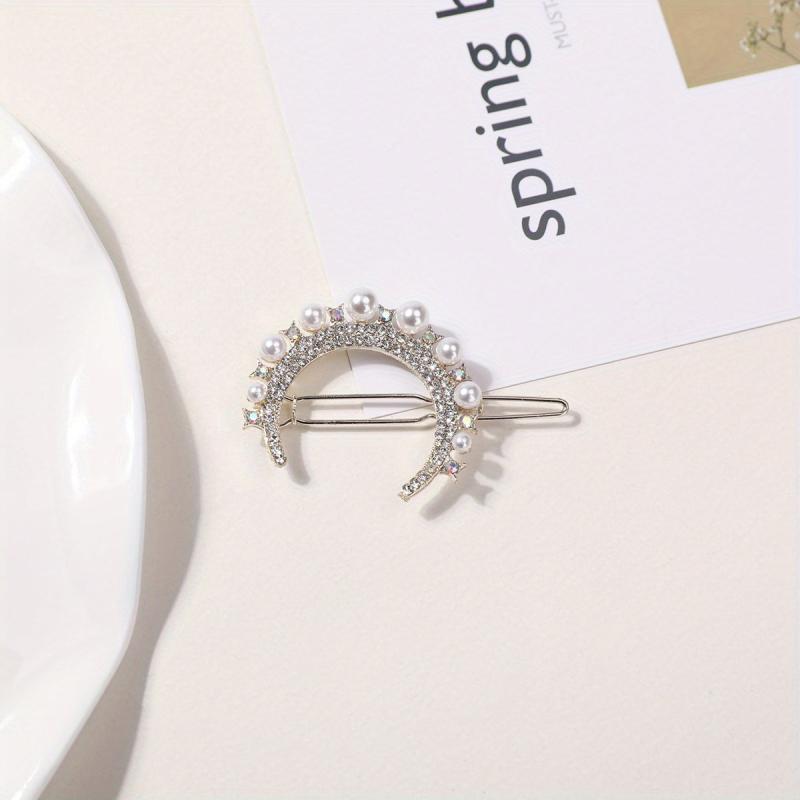 Rhinestone Faux Pearl Barrette Hair Clip for Women Girls