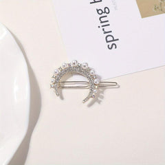 Rhinestone Faux Pearl Barrette Hair Clip for Women Girls