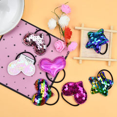 Girls Glitter Sequin Hair Tie Cartoon Crown Star Hair Rope Elastic Ponytail