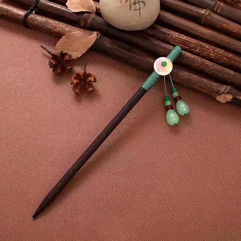 Ancient Style Sandalwood Hairpin Tassel Wooden Hair Stick Ponytail Holder