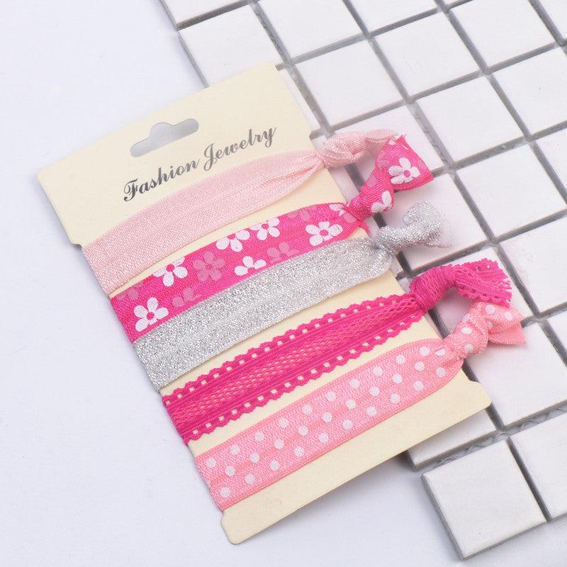 5pcs Knotted Hair Rope Floral Ribbon Hair Tie Hair Ring Elastic Ponytail Holder