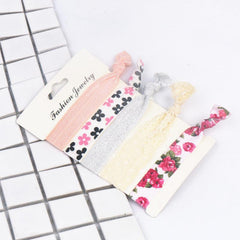 5pcs Knotted Hair Rope Floral Ribbon Hair Tie Hair Ring Elastic Ponytail Holder