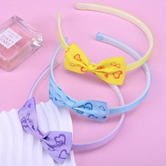 Baby Girls Heart Printed Bow Headband Nonslip Hair Band