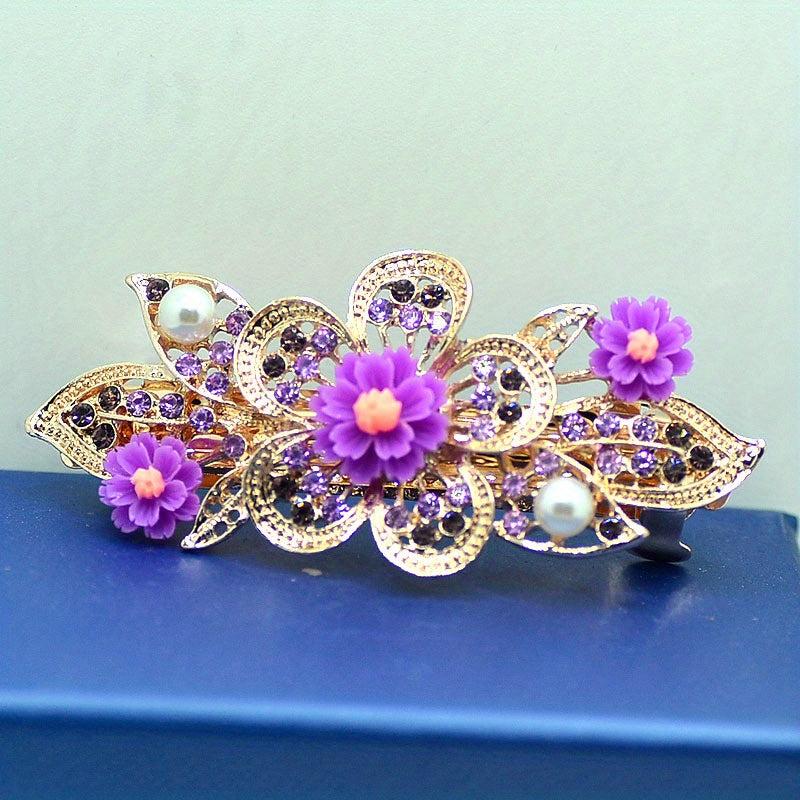 Colorful Flower Girls Hair Clip Barrette Rhinestone Faux Pearls Decor Hairpin