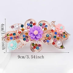 Colorful Flower Girls Hair Clip Barrette Rhinestone Faux Pearls Decor Hairpin