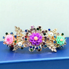 Colorful Flower Girls Hair Clip Barrette Rhinestone Faux Pearls Decor Hairpin