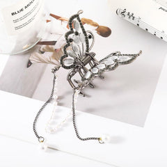 Butterfly Rhinestone Hair Claw Clip with Tassel - Golden