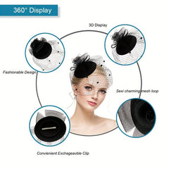 Mesh Faux Feather Hat Duck Billed Clip Veil Head Piece Hair Accessories