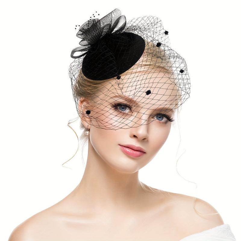 Mesh Faux Feather Hat Duck Billed Clip Veil Head Piece Hair Accessories