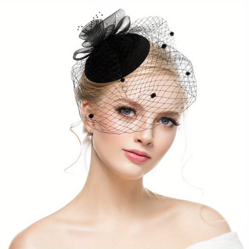 Mesh Faux Feather Hat Duck Billed Clip Veil Head Piece Hair Accessories