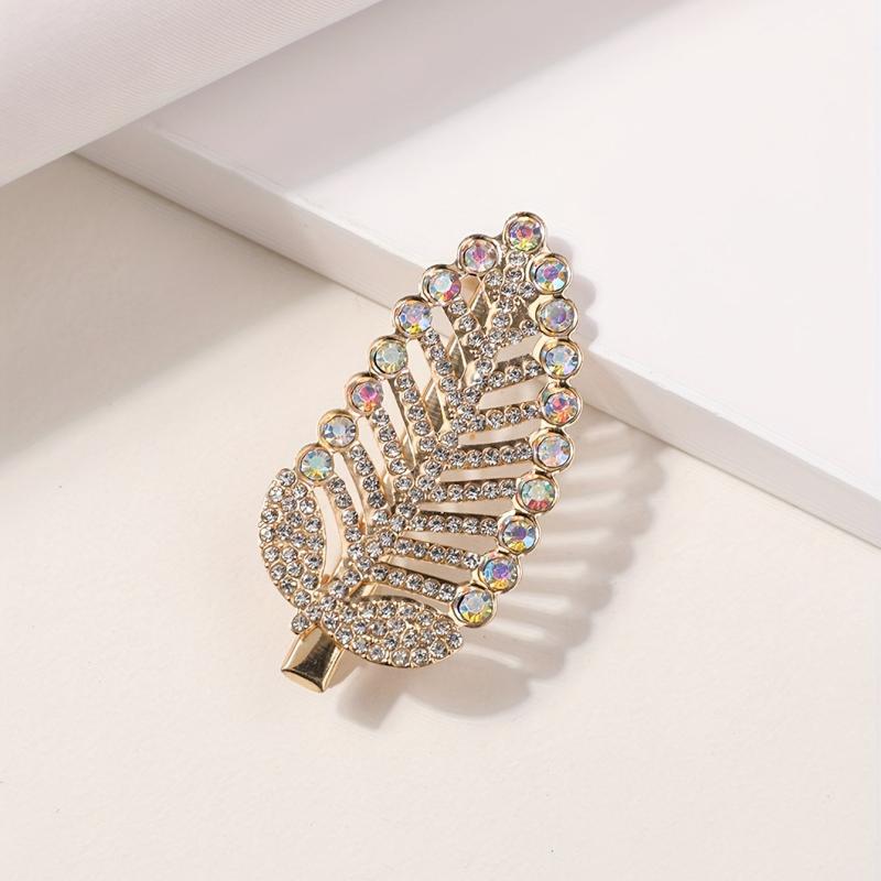 Rhinestone Leaf Hair Clip Glitter Duck Billed Clip Style Hair Clip