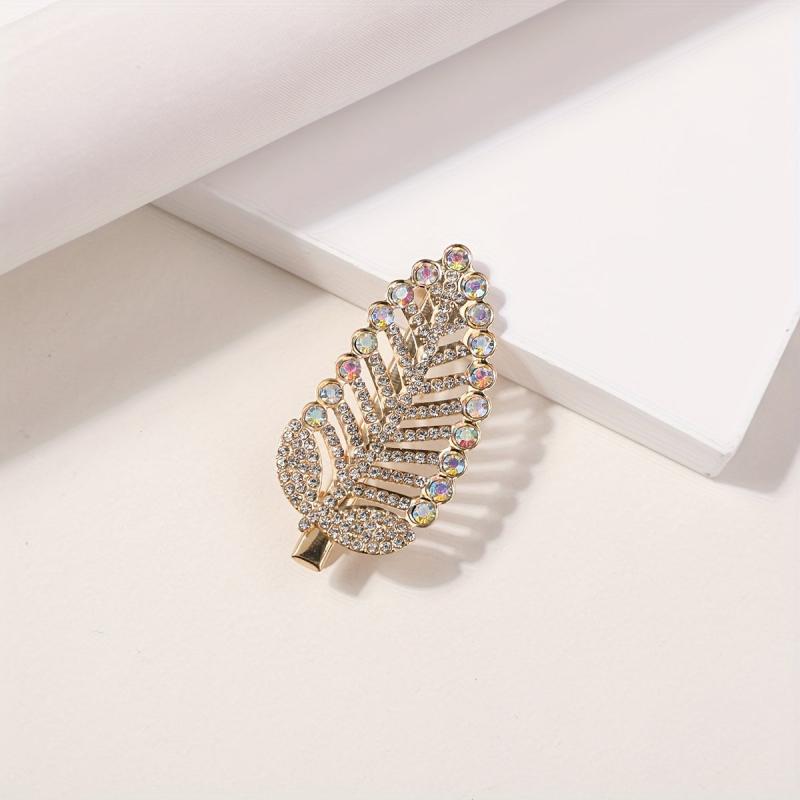 Rhinestone Leaf Hair Clip Glitter Duck Billed Clip Style Hair Clip