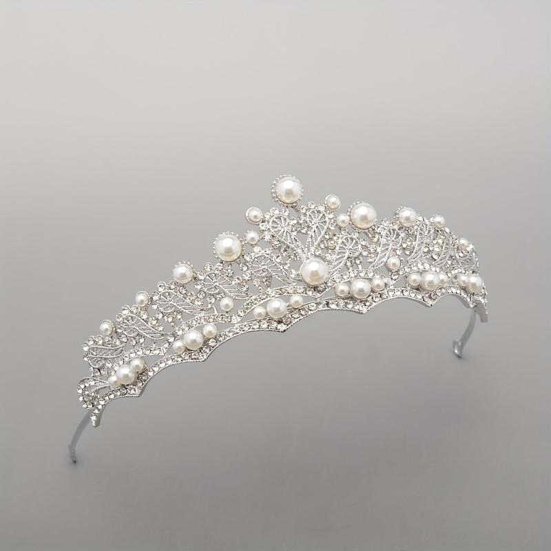 Baroque Bridal Tiara Rhinestone Faux Pearl Crown Headdress