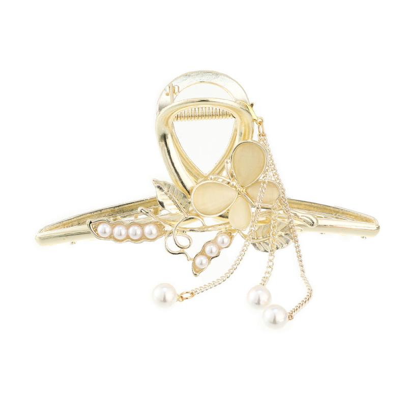 Red Rose Rhinestone Hair Claw Clip with Pearls and Tassel