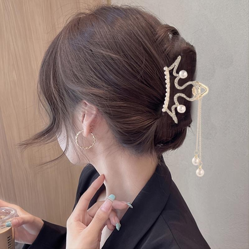 Red Rose Rhinestone Hair Claw Clip with Pearls and Tassel